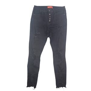 Wax Jean Women 9/29 Skinny Jeans Black High Waist Exposed Button Fly Distressed